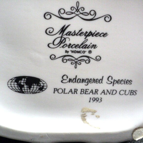 Polar Bear and Cubs Figurine Endangered Species Homco Masterpiece Porcelain 1993 - Picture 6 of 6